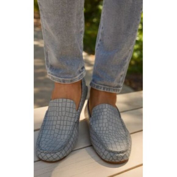 Born Size 7M Leather Womens Gray Croc-Embossed Slip-On Loafers - Picture 13 of 14